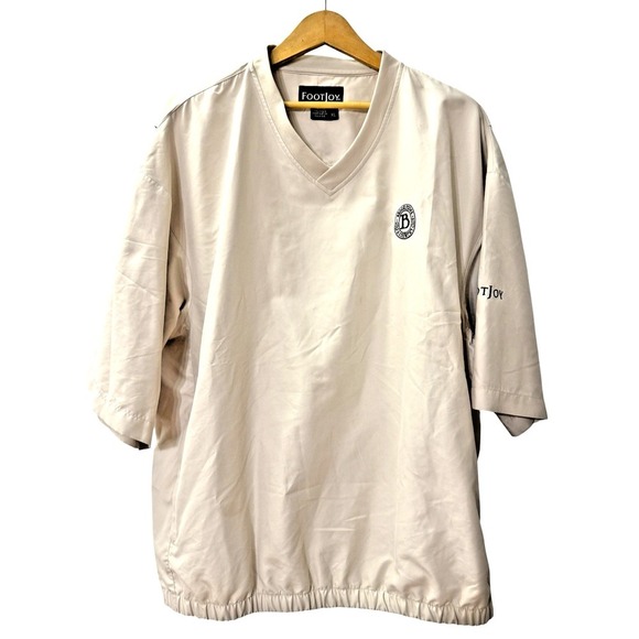 Footjoy Windshirt Mens Xl Pre-Owned Short Sleeve Beige Brookstone Golf V-Neck